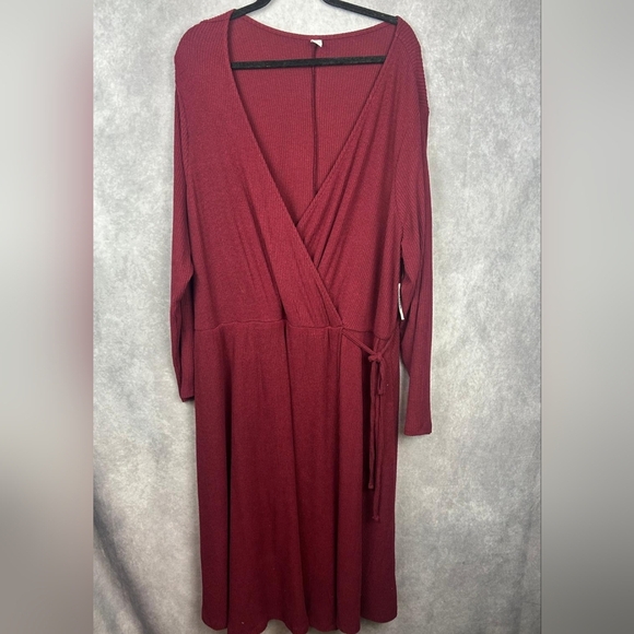 Old Navy Burgundy Wrap Dress Rib-Knit V-Neck Plus-Size Midi Wrap Dress Size 3X - Picture 5 of 13
